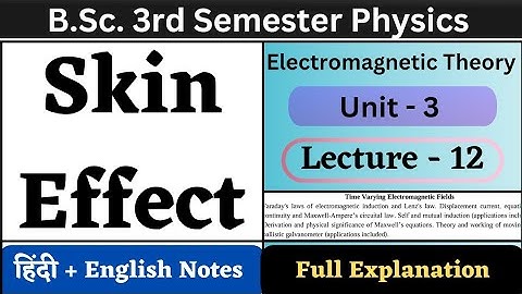Skin Effect | BSc 3rd Semester Physics | Unit-3 | L-12 | Time Varying Electromagnetic Fields