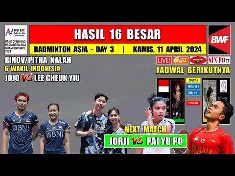 Hasil Badminton Asia Badminton Championship 2024 Hari Ini Day 3 R16 ~ RINOV/PITHA Tersingkir