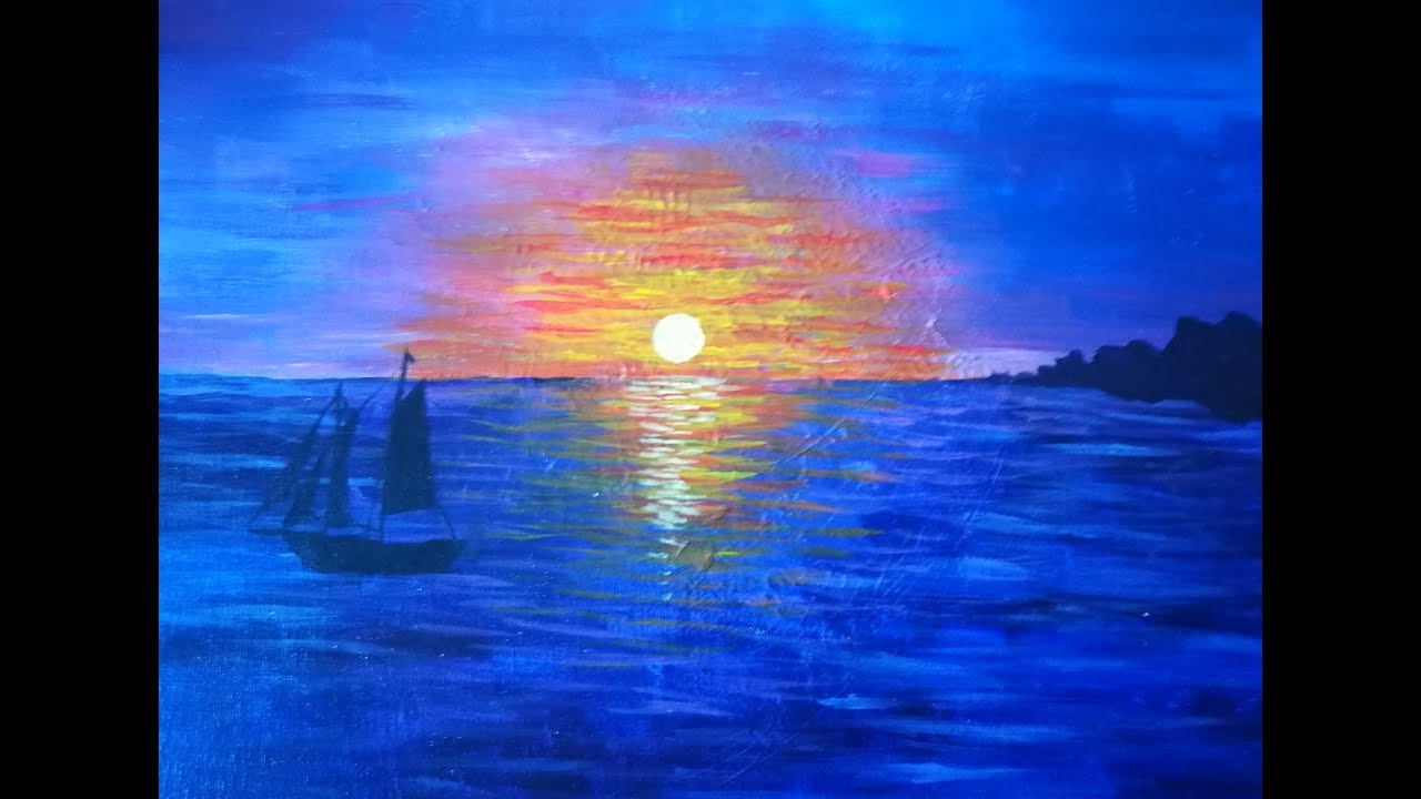 Bateau sur l'Océan au Crépuscule Peinture Acrylique