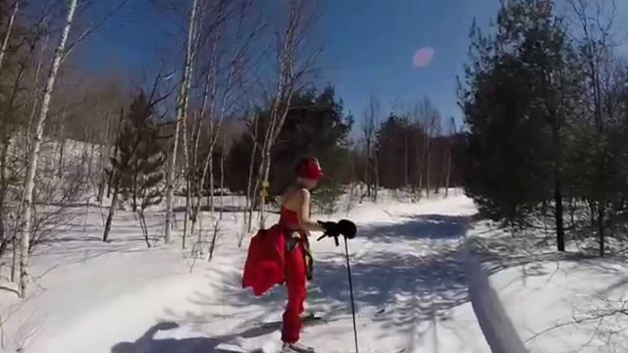 CROSS COUNTRY SKIING DAN CAPREOL MOUNTAIN April 19 2014 Red swim suit