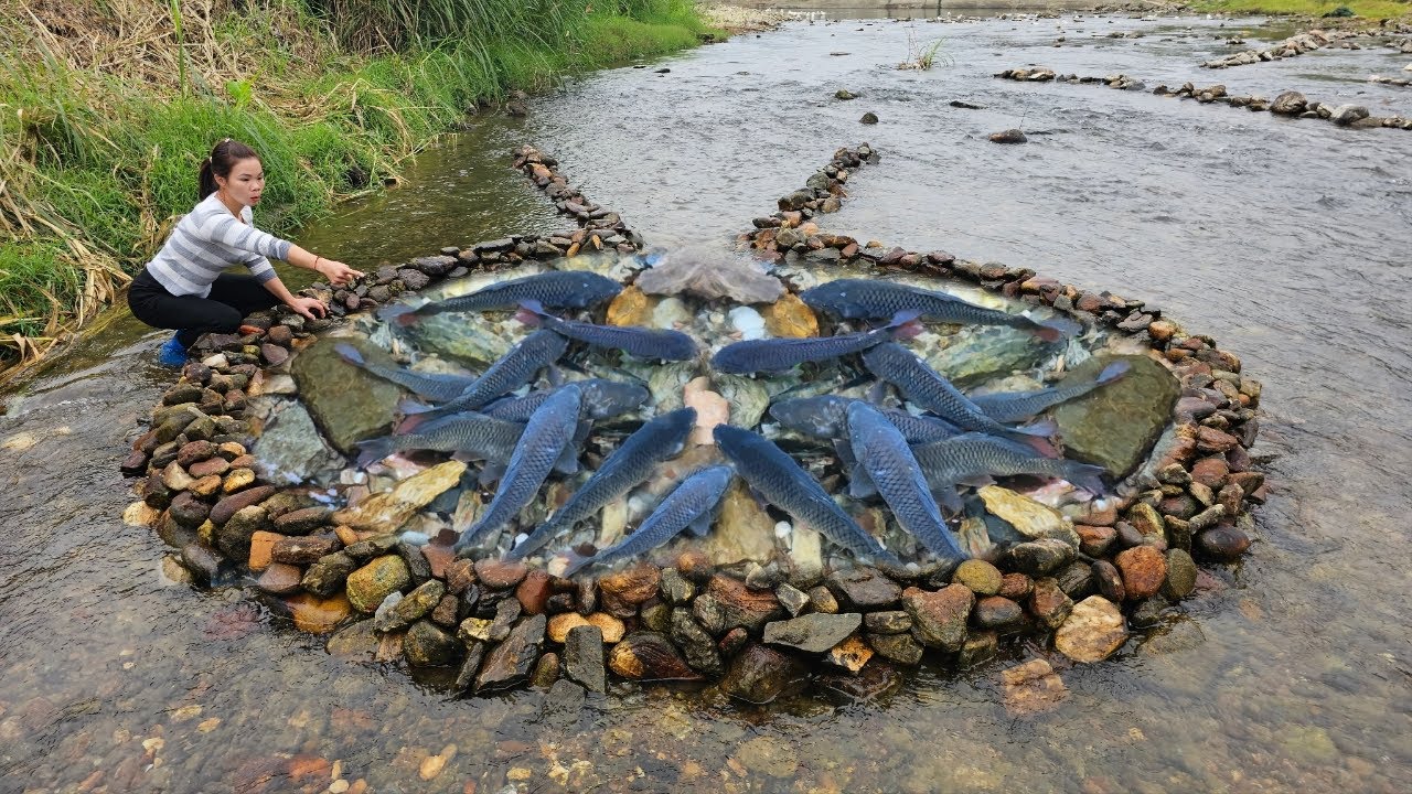 Ana cleverly stacked the stones in the stream to create a trap. Luckily ...