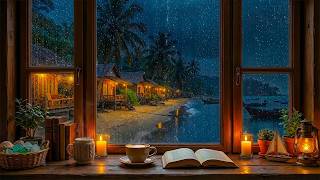 Ocean Rain Ambience at Night 🌧️ Soft Jazz Piano & Cozy Window View for Study & Sleep screenshot 4