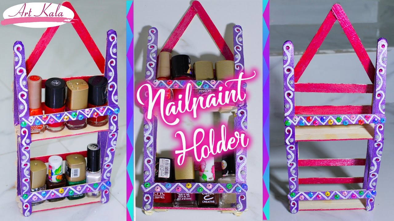 How to make nail polish holder/nail polish rack popsicle stick crafts