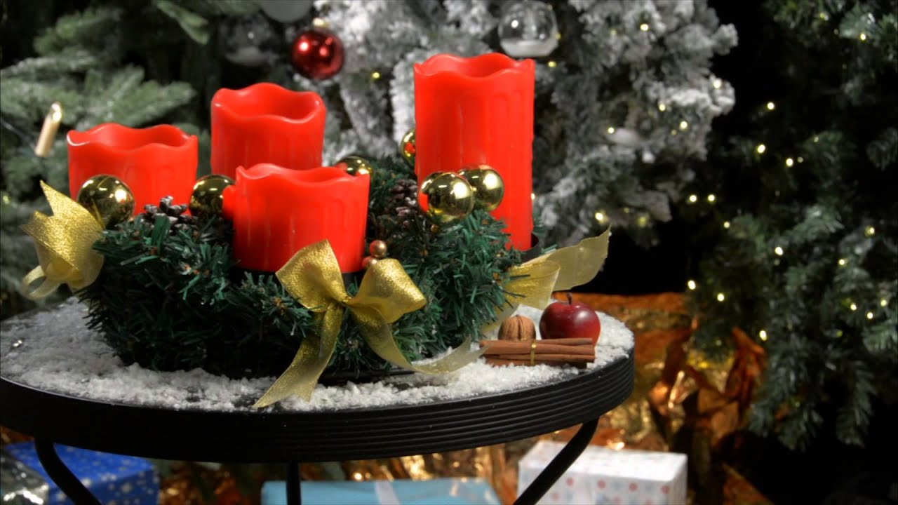 Britesta Adventskranz mit roten LED-Kerzen, rot geschmückt - YouTube