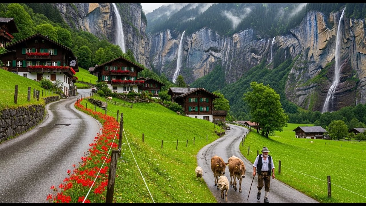 Swiss Alpine Road Walk in Winter Rain 🌧️ POV Walking Sounds ASMR