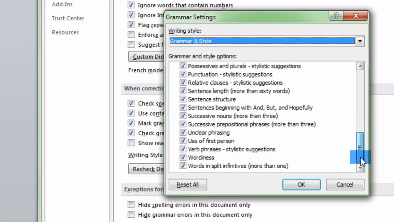 Word 2007 Spell Check Set Up Youtube