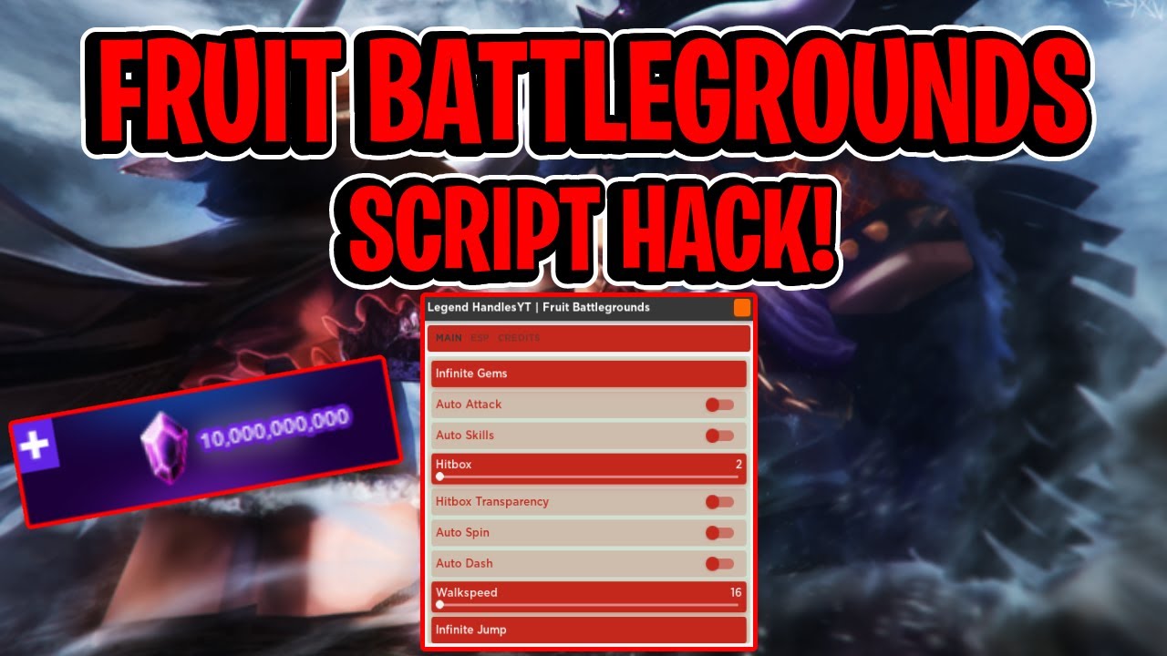 Fruit Battlegrounds Script GUI / Hack (INFINITE GEMS, KILL AURA, SPEED, AND  MORE) *PASTEBIN* 