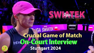 Iga Swiatek Crucial Game in Match vs Emma Raducanu and On-Court Interview @ Stuttgart 2024