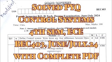 Control Systems, Solved PYQ, BEC403, June/July.24, 22 scheme, ECE branch, with PDF