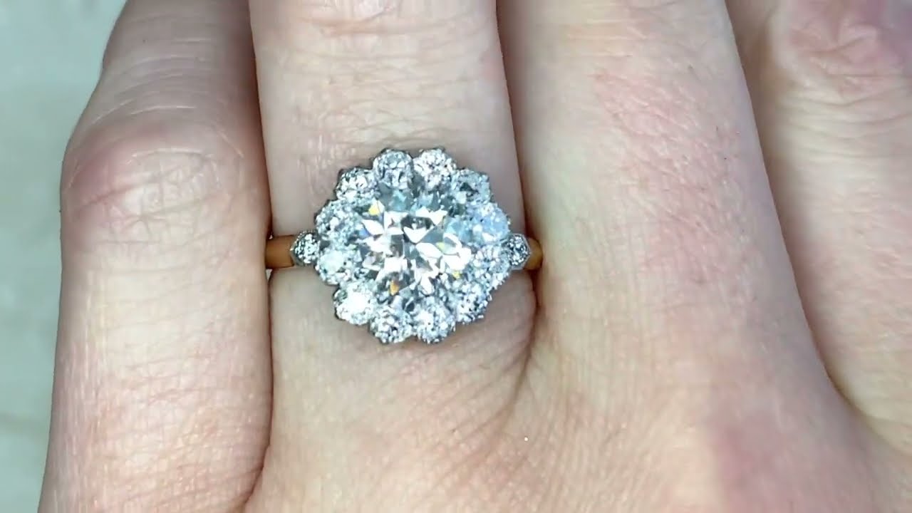 Old European Diamond Cluster Floral Motif Engagement Ring - Fairfield Ring - Hand Video