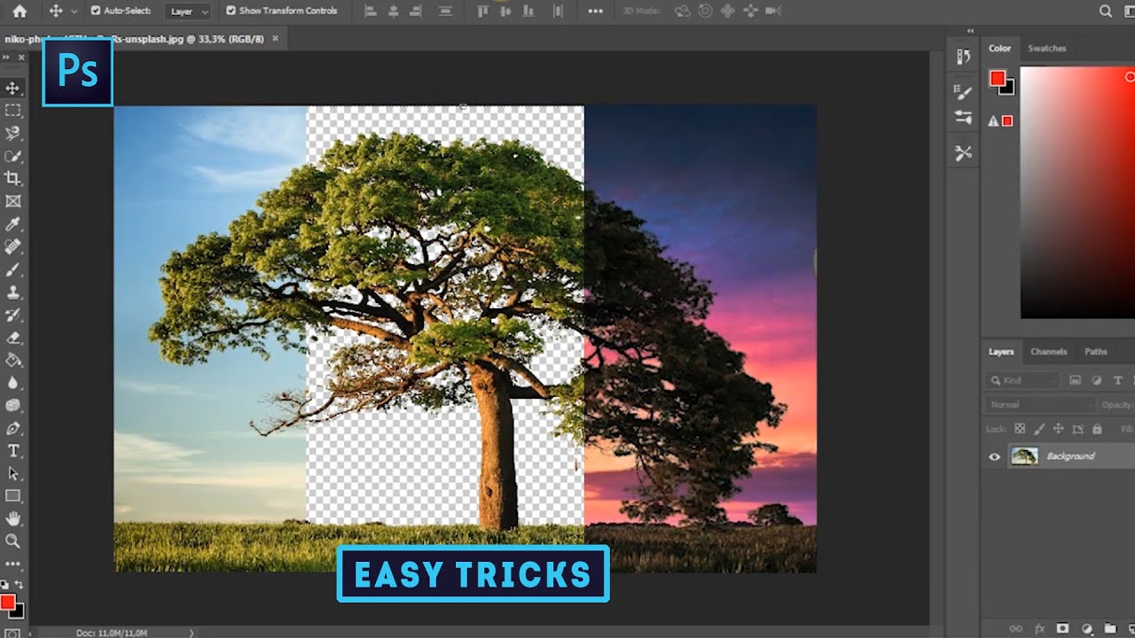 Простые способы вырезать деревья и изменить фон в Photoshop | Метод стиля слоя