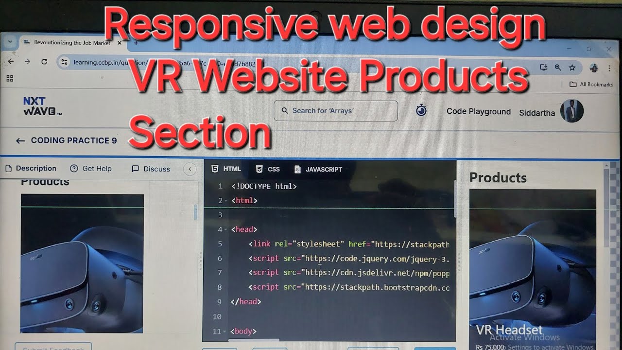 VR Website Products Section Coding Practice-9 | CCBP | NXTWAVE | HTML ...