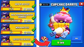 ✅ I Got CUPCAKE DARRYL SKIN! Complete QUESTS NONSTOP! Brawl Stars