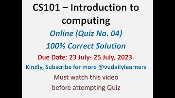 CS101-Introduction to Computing(Quiz 4) Correct solution |Virtual university |@vudailylearners9238