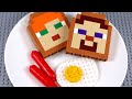 Lego Minecraft Steve and Alex Make Breakfast( Egg, Sausages, Toast)