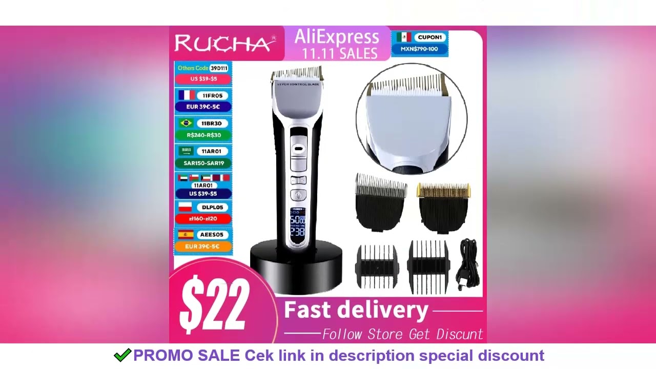 Electric Hair Clipper Unique Shaped Moving Blade Hair Trimmer LCD Display USB Rechargeable For Salon