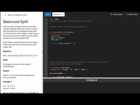 Meta General Engineer Interview Prep - Sorting - Balanced Split - Python - OLD