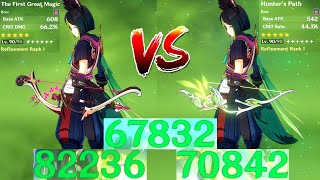 Tighnari The First Great Magic R1 vs Hunter's Path R1 DMG Comparison - Lyney Weapon is Good?