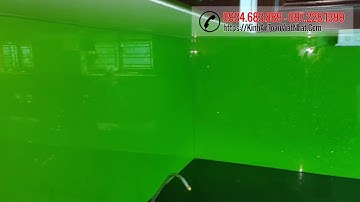 Lắp đặt kính ốp bếp màu xanh non kim sa tại Bát Khối - Thạch Bàn