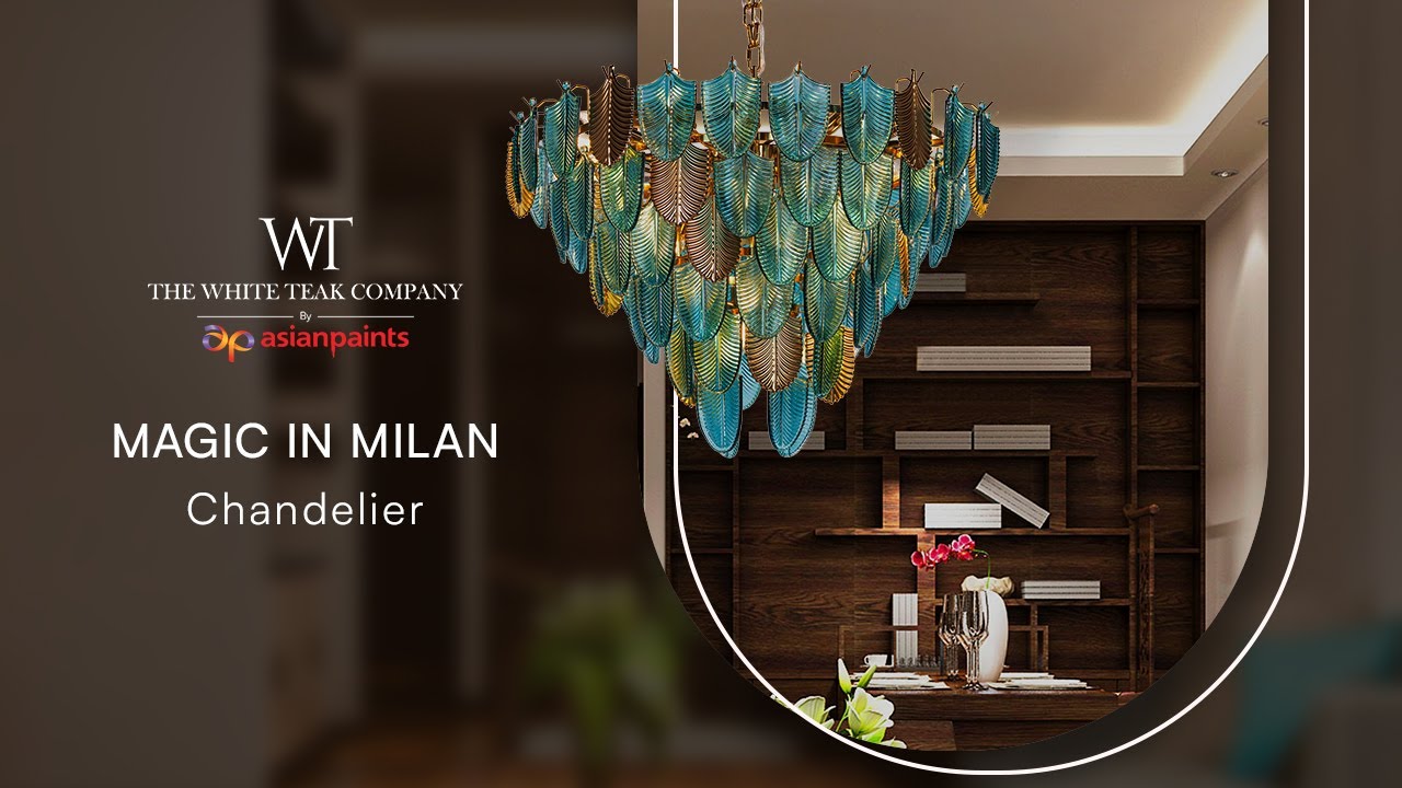 Magic In Milan Medium, Teal Glass Chandelier | The White Teak Company by Asian Paints