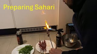 Preparing Sahari ; grilling sheep heart with torch while fighting off wild  animal 😂