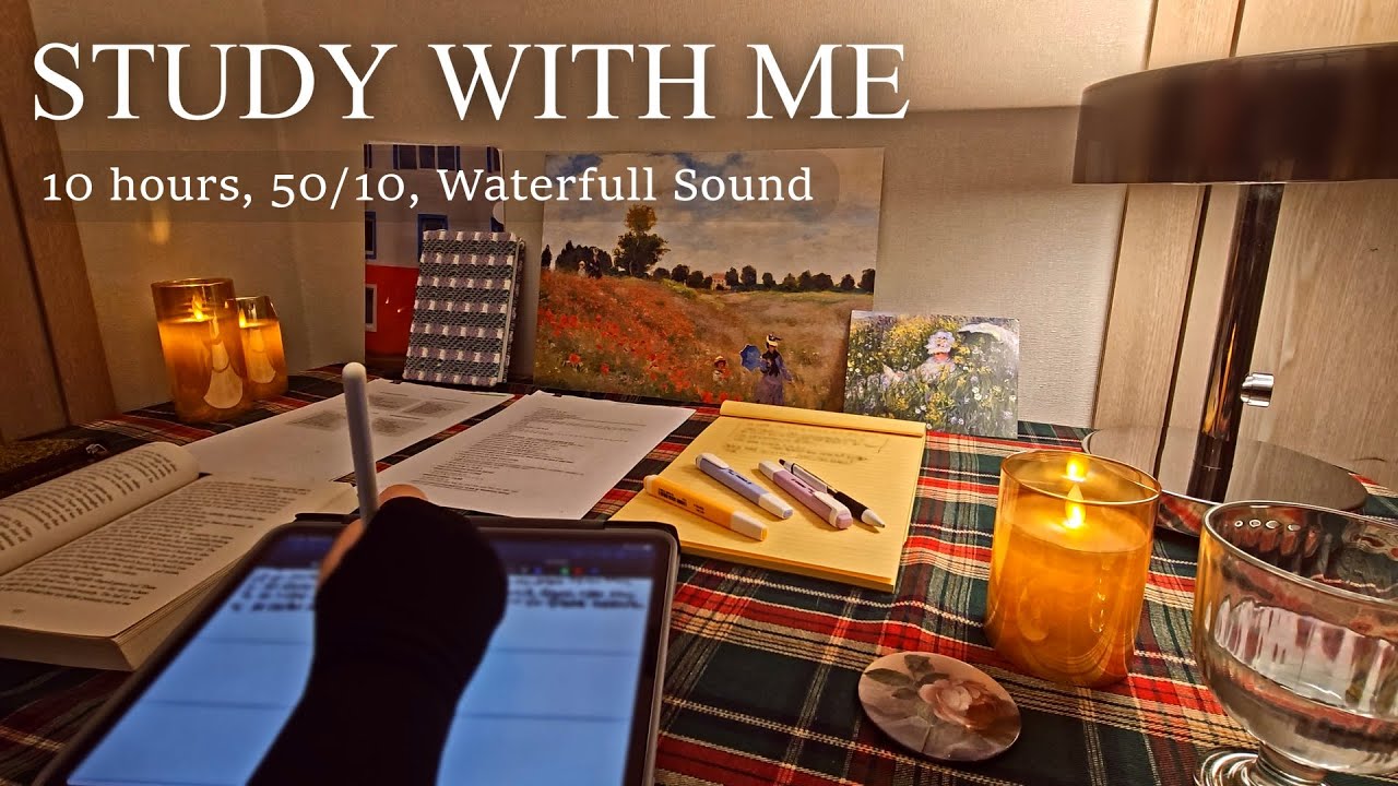 10-HOUR STUDY WITH ME 📝 Pomodoro 50/10 No music White Noise Waterfall ...