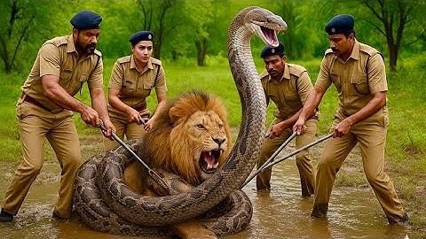 Animal Heart-Stopping rescue: Mother Lion saved From Giant Python’s Deadly Grip, Sanke police rescue