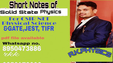 Short Notes Of Solid state Physics#UGC POINT ACADEMY JIA SARAI NET#CSIR NET Physical Science#2019