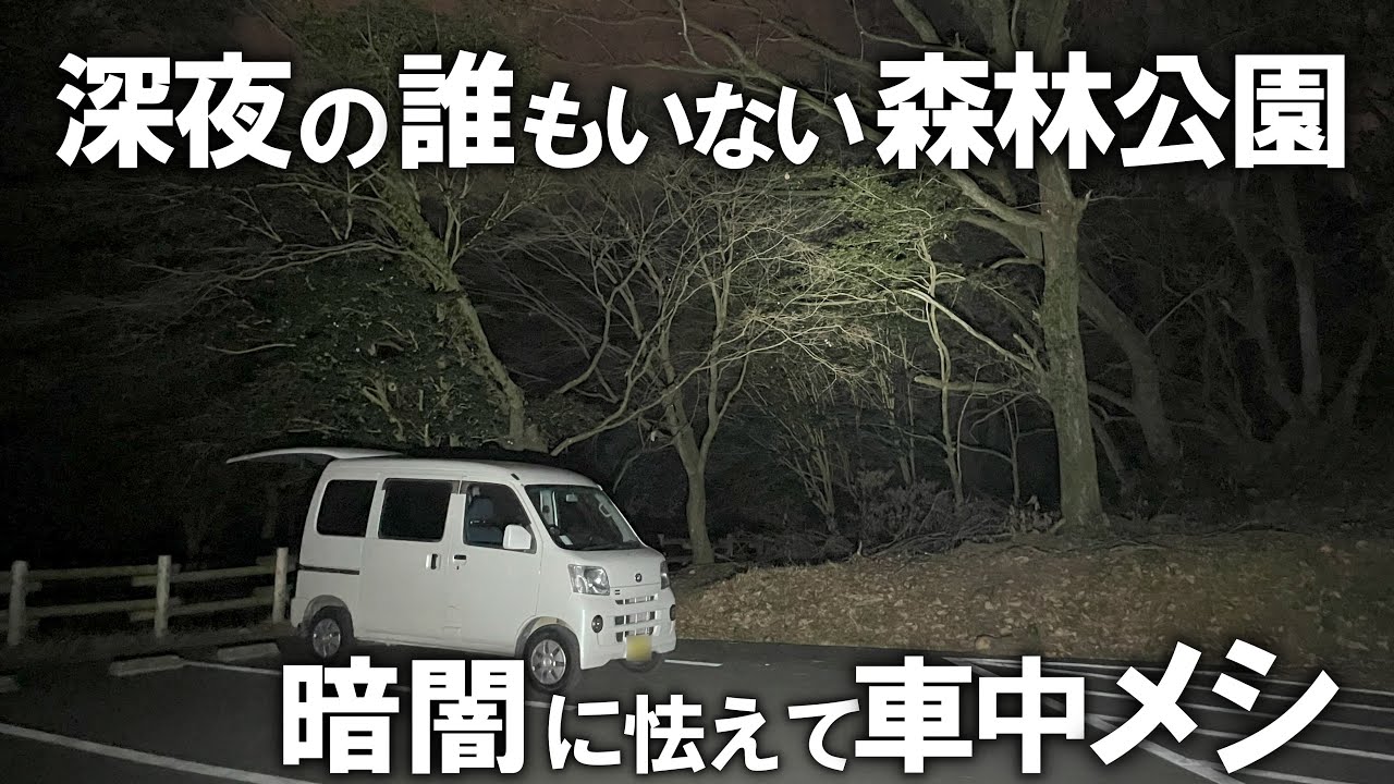 【俺の車中飯】仕事帰りにふらっと真夜中の森林公園へ　軽自動車の中でチキンラーメンを食べる
