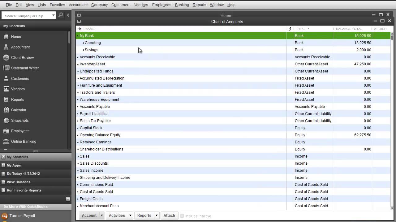 Sample chart of accounts quickbooks