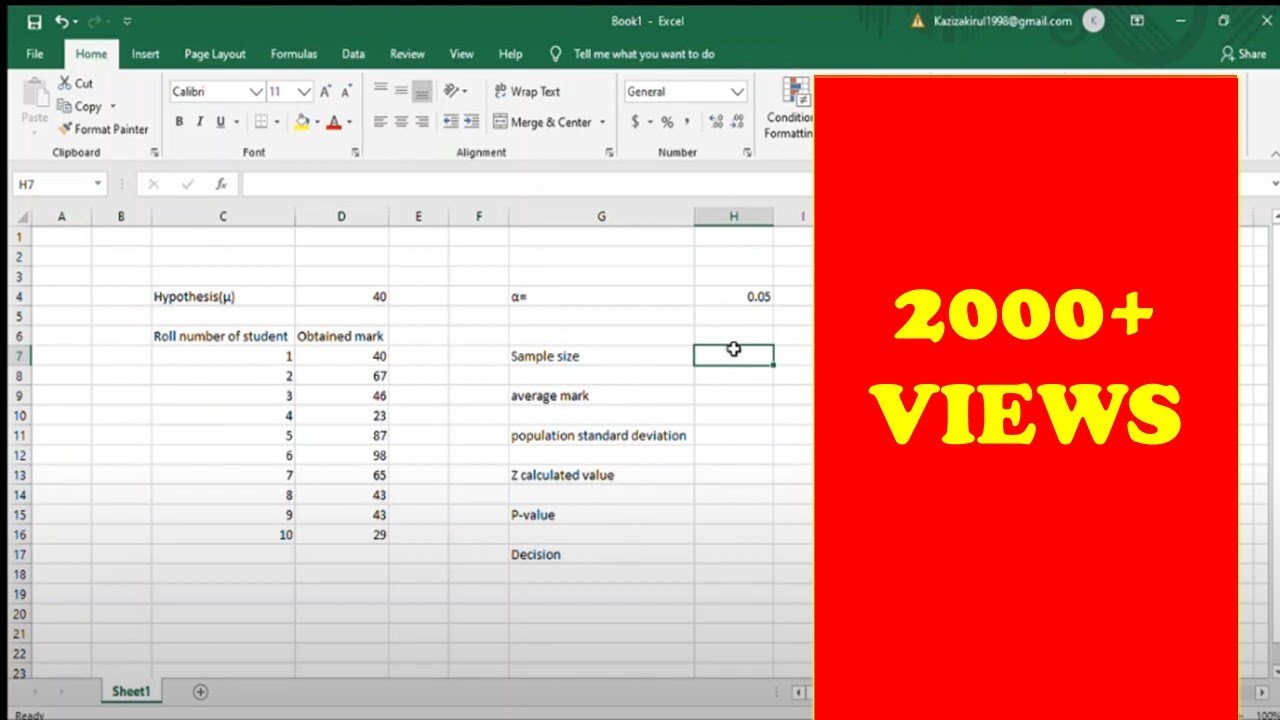 hypothesis testing from excel