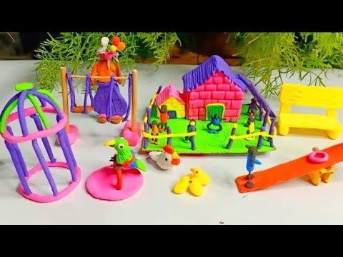 DIY How to make polymer clay miniature Home , parrot , cage , swing , tree , miniature videos