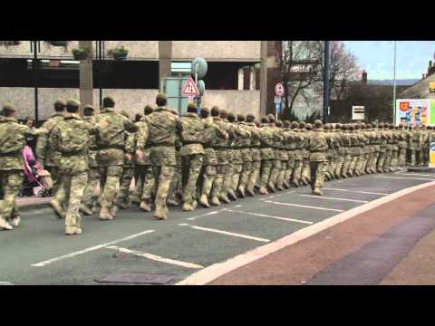 Soldiers march through Hanley Town
