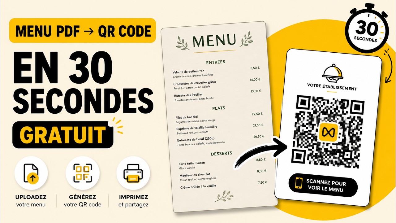 Créer un QR code menu gratuit pour votre restaurant en 30 secondes