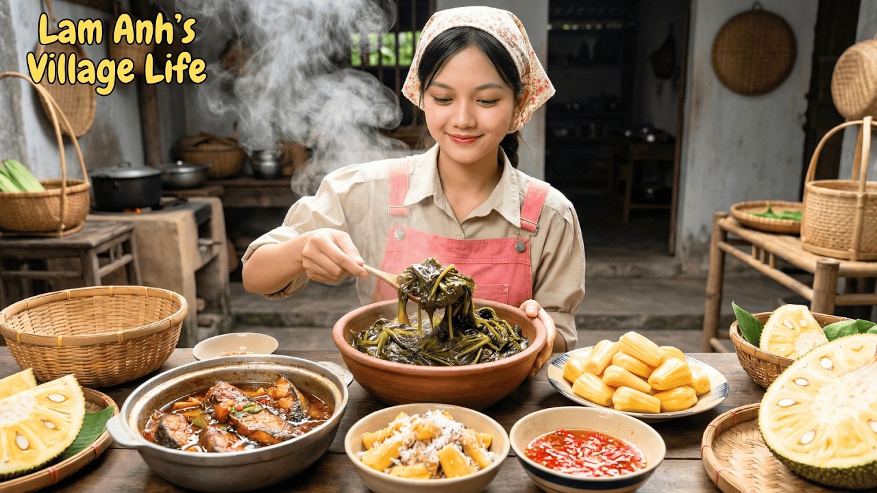 Harvesting And Cooking Vlog 67: Picking Honey Jackfruit and Making a Dish with Salted Cassava Leaves