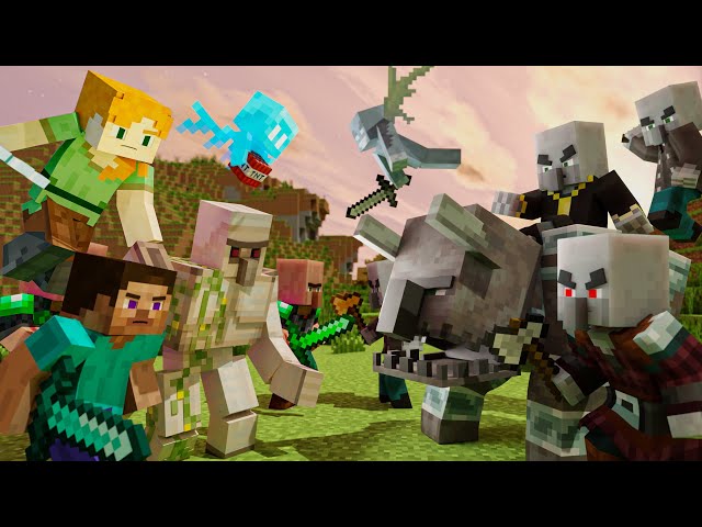 Village Raid - Alex and Steve life (Minecraft animation) class=