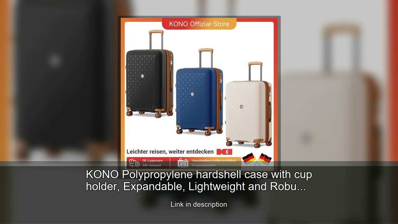 KONO Polypropylene hardshell case with cup holder, Expandable, Lightweight and Robust, 4-wheel