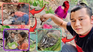 Fishing in Nepali mountain Village|fish cooking and eating in jungle|Nepali Village Life|@KhumGm