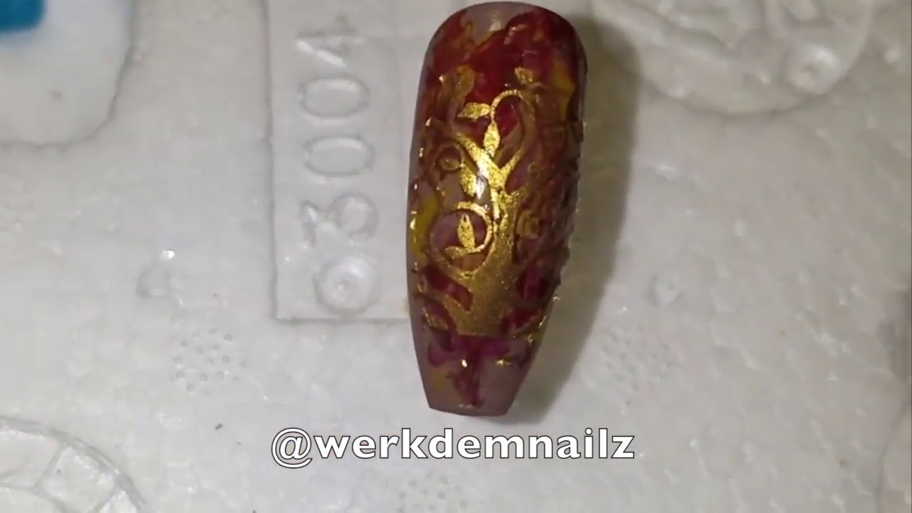 Fall smoosh marble with stamping