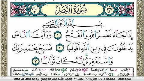 سورة النصر مكتوبة ياسر الدوسري Surah Al Nasr Yasser Al Dosari