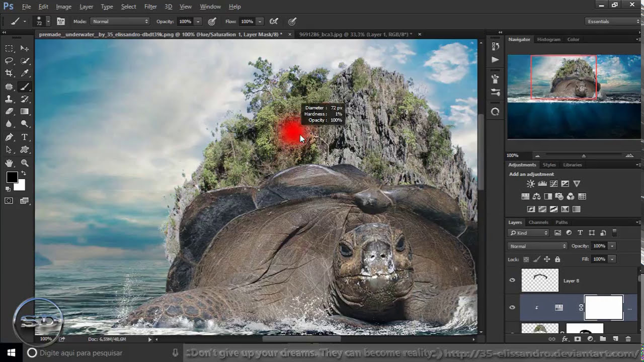 Tutorial Photoshop _ Underwater _Surreal Tartaruga em Alto Mar