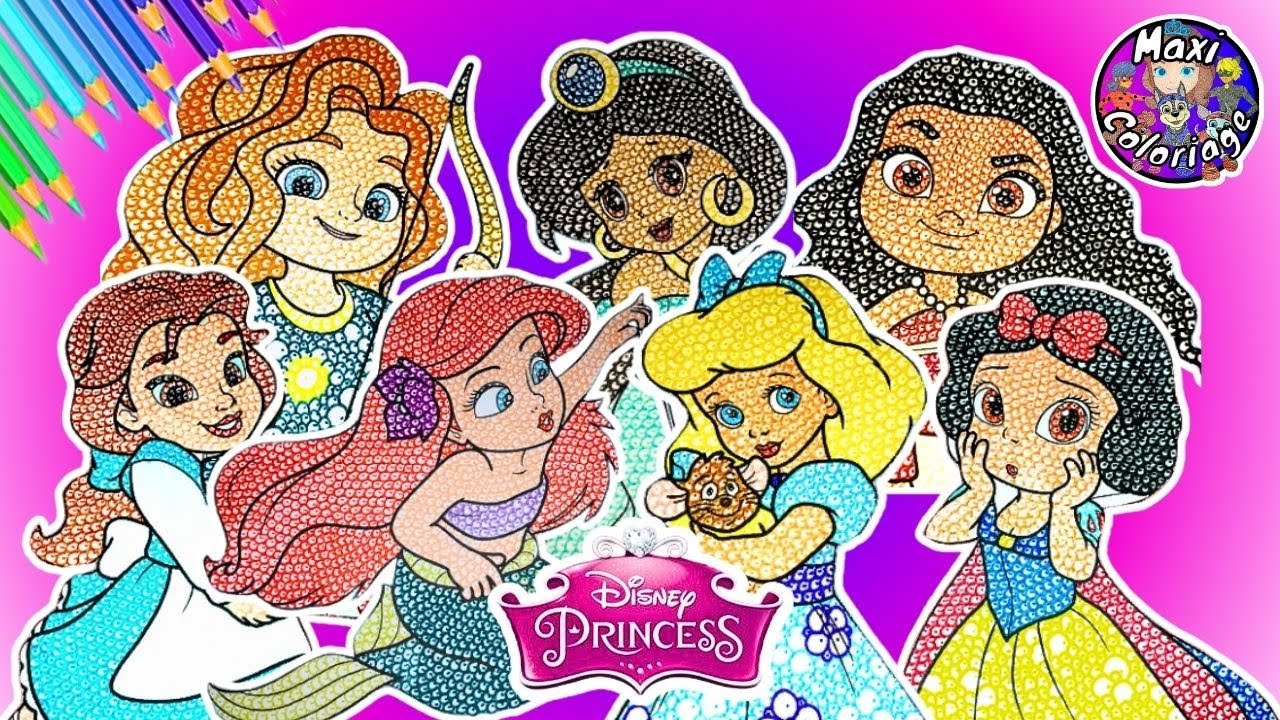 DISNEY PRINCESS COLORING BOOK COMPILATION CINDERELLA, MOANA,MERIDA,JASMINE,ARIEL,SNOW WHITE, BELLE