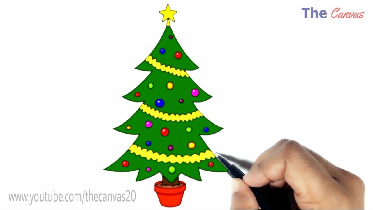 Kids Christmas drawing- How to draw easy christmas tree step by ...