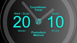 Pomodoro method | 4 x 20 / 10 min  2 hours of study / work | No music | Timer for deep focus |Black