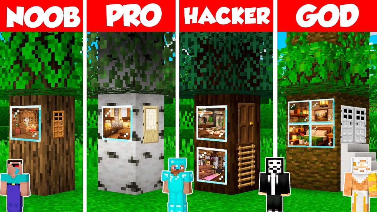 Inside Tree House Build Battle Challenge - Noob vs Pro vs Hacker vs God - Minecraft Animation