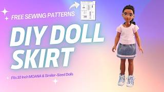 Free Doll Clothes Patterns: How to sew an easy denim skirt with lace and ribbon trim for Moana #DIY