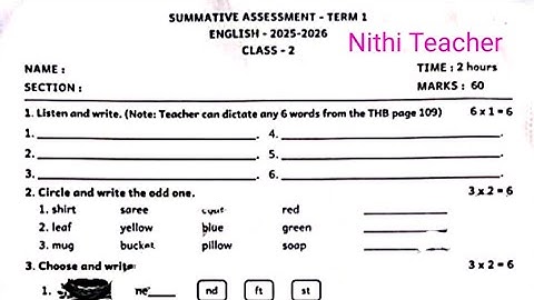 2nd std term 1 mottu English question paper SUMMATIVE ASSESSMENT - TERM 1 ENGLISH- 2025-2026 CLASS-2