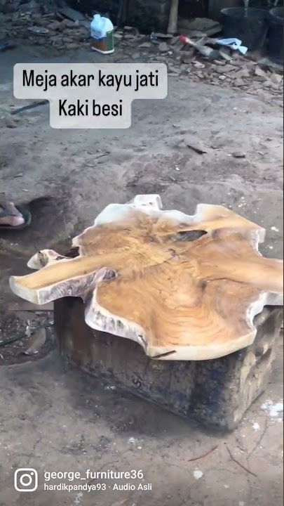 Meja akar kayu jati kaki besi