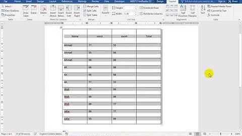 Microsoft Word 2016 in Pashto Lecture 7, Layout Menu for Table 1