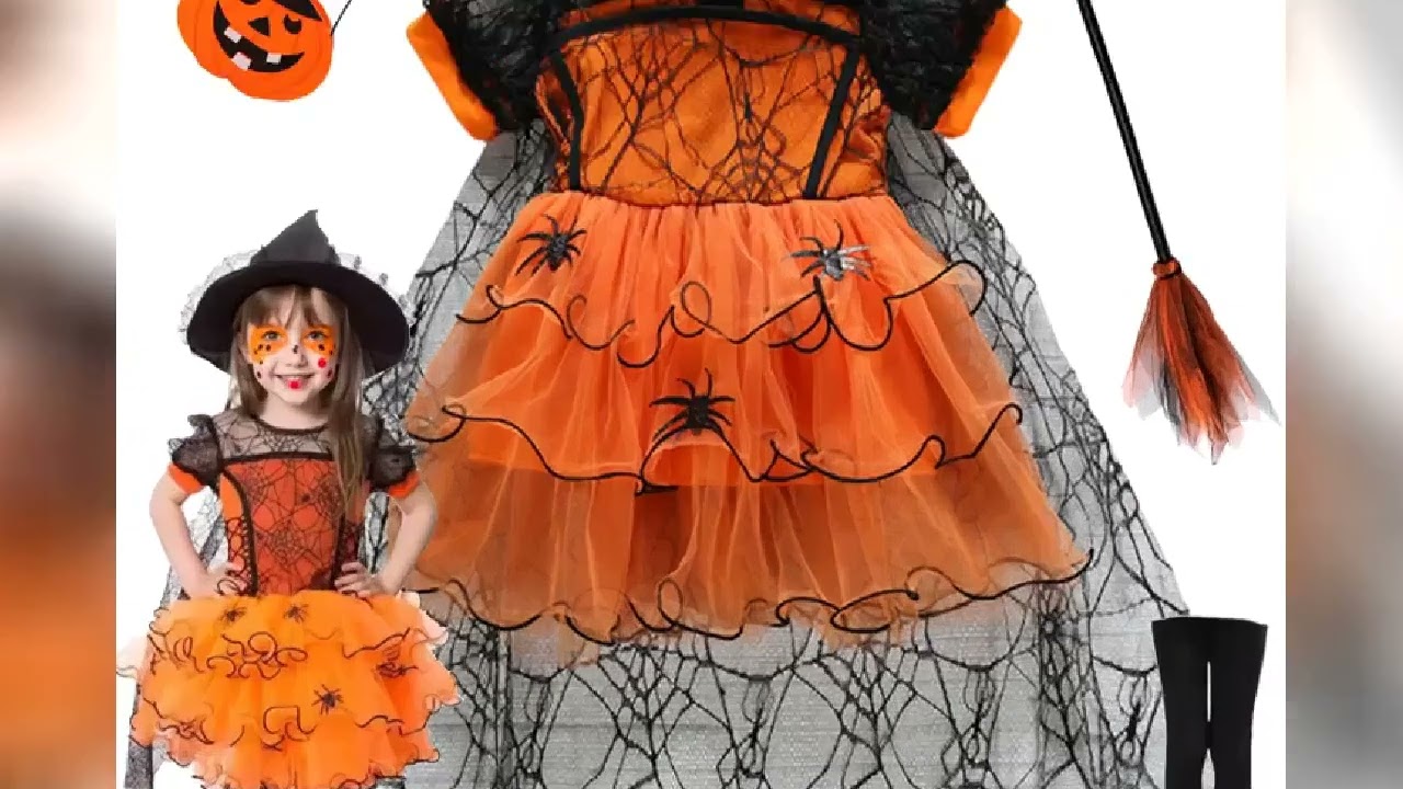 2-7Y Halloween Girl with Cloak Witch Cosplay Party Dress Cute Spider Web Gauze Cape Clothes Hallowee